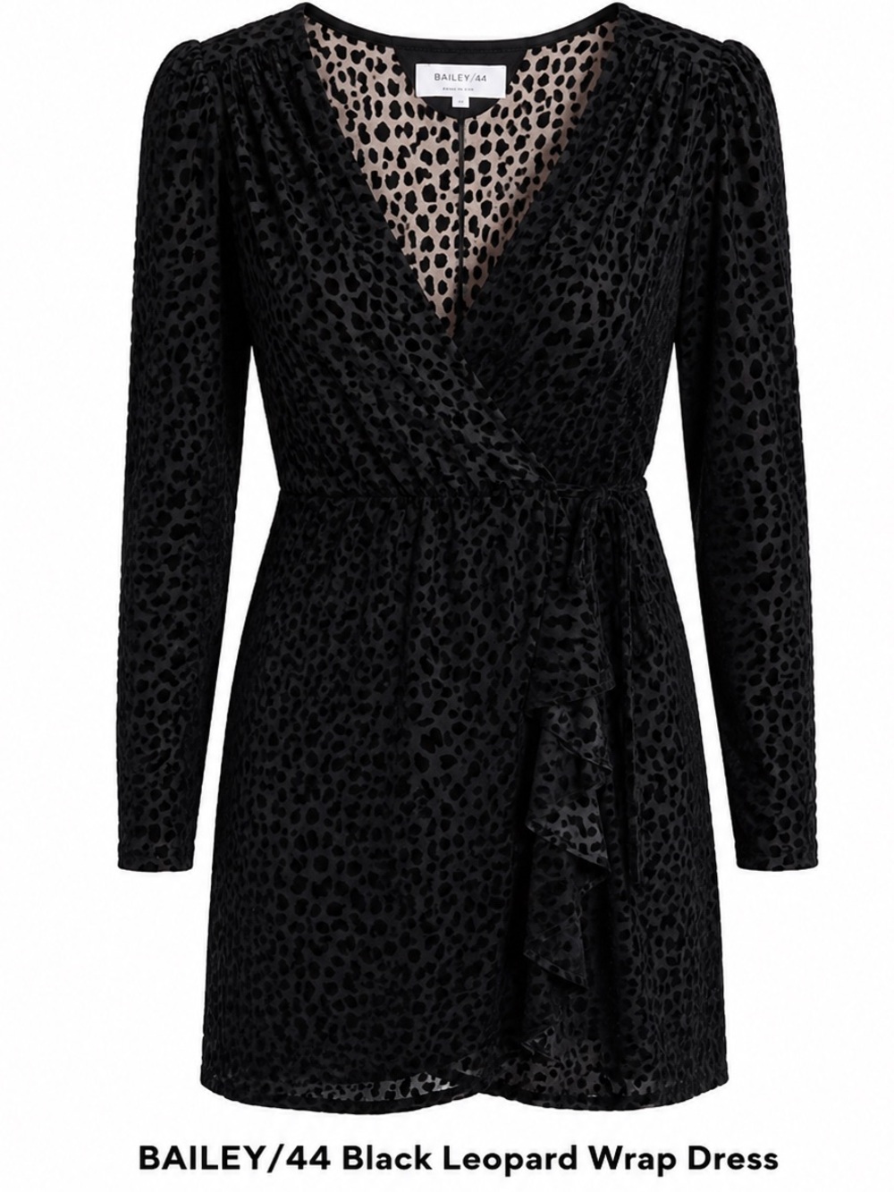 89 Bailey 44 Black Leopard Velvet Wrap Mini Dress